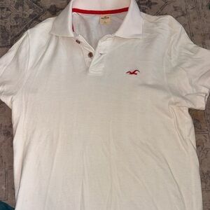 Hollister Men's Cream Polo Shirt with Red Logo